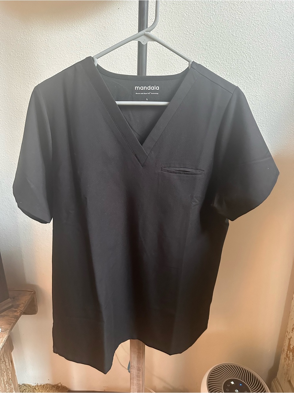 Large Mandala Black V-Neck Medical Scrub Top